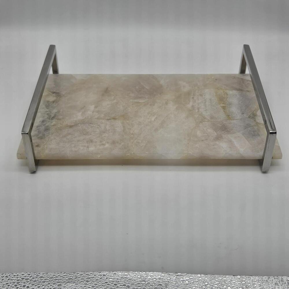 Marble Decorative Tray With Silver Handles 9x13 Made In India